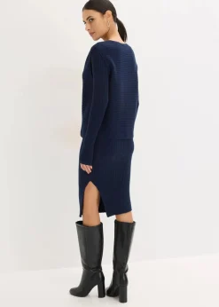bonprix Bekleidung·Homewear|Bekleidung·Pullover & Strickjacken^Strickkleid und Weste (2-tlg.Set) dunkelblau