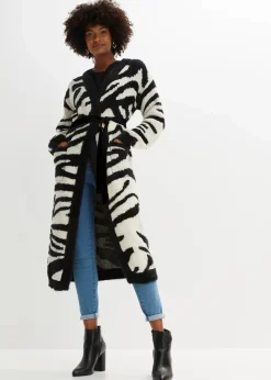 bonprix Bekleidung·Umstandsmode|Strickmode^Strickmantel beige/schwarz zebra bedruckt