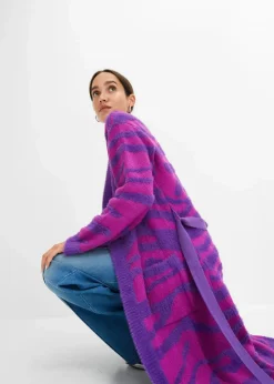 bonprix Bekleidung·Umstandsmode|Strickmode^Strickmantel tiefviolett/violettorchidee zebra bedruckt