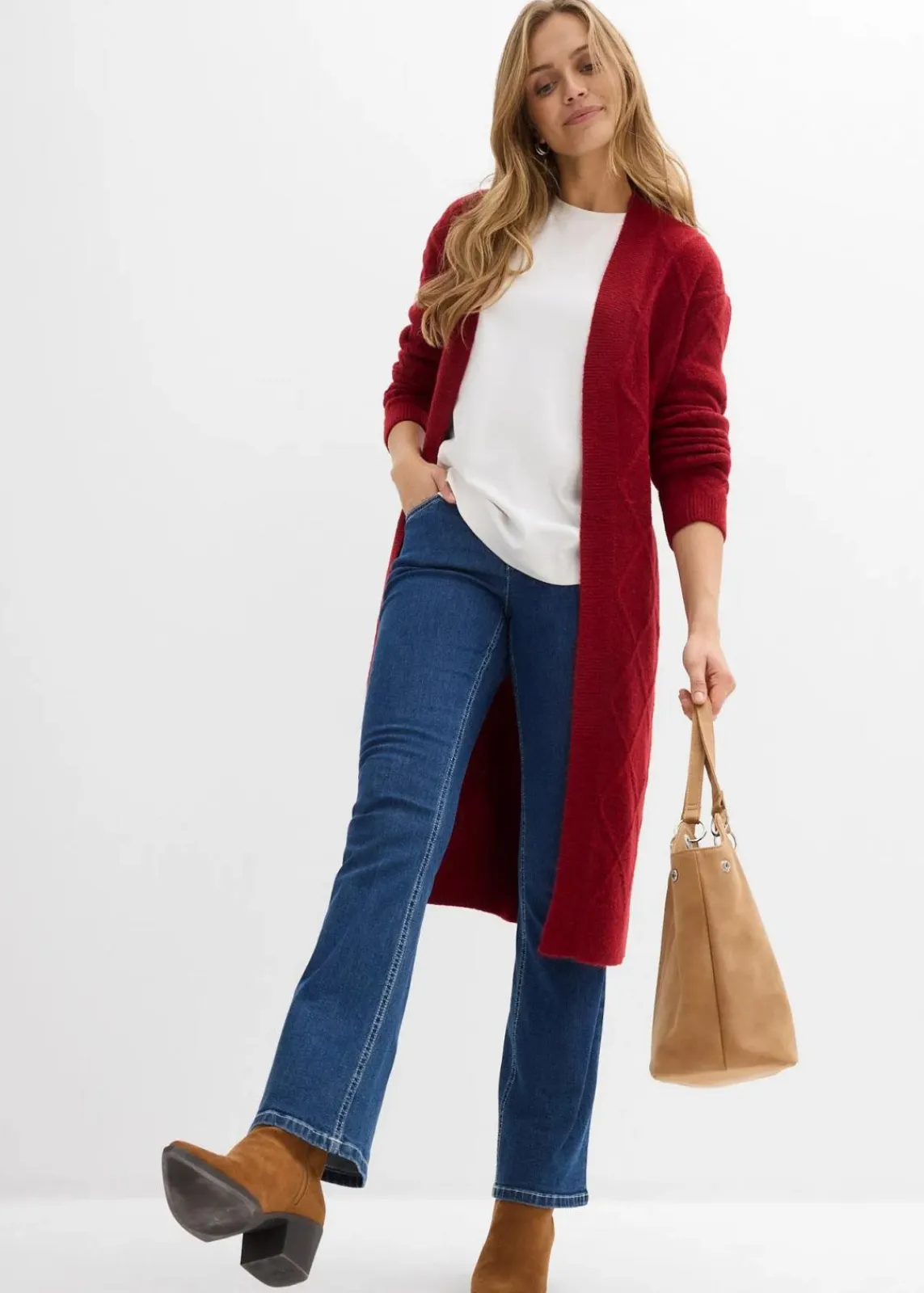 bonprix Strickmode|Pullover & Strickjacken^Strickmantel aus Zopfstrick abendrot
