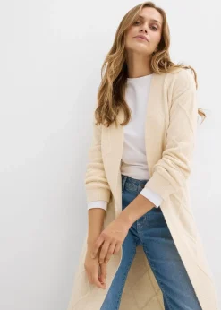 bonprix Strickmode|Pullover & Strickjacken^Strickmantel aus Zopfstrick naturbeige