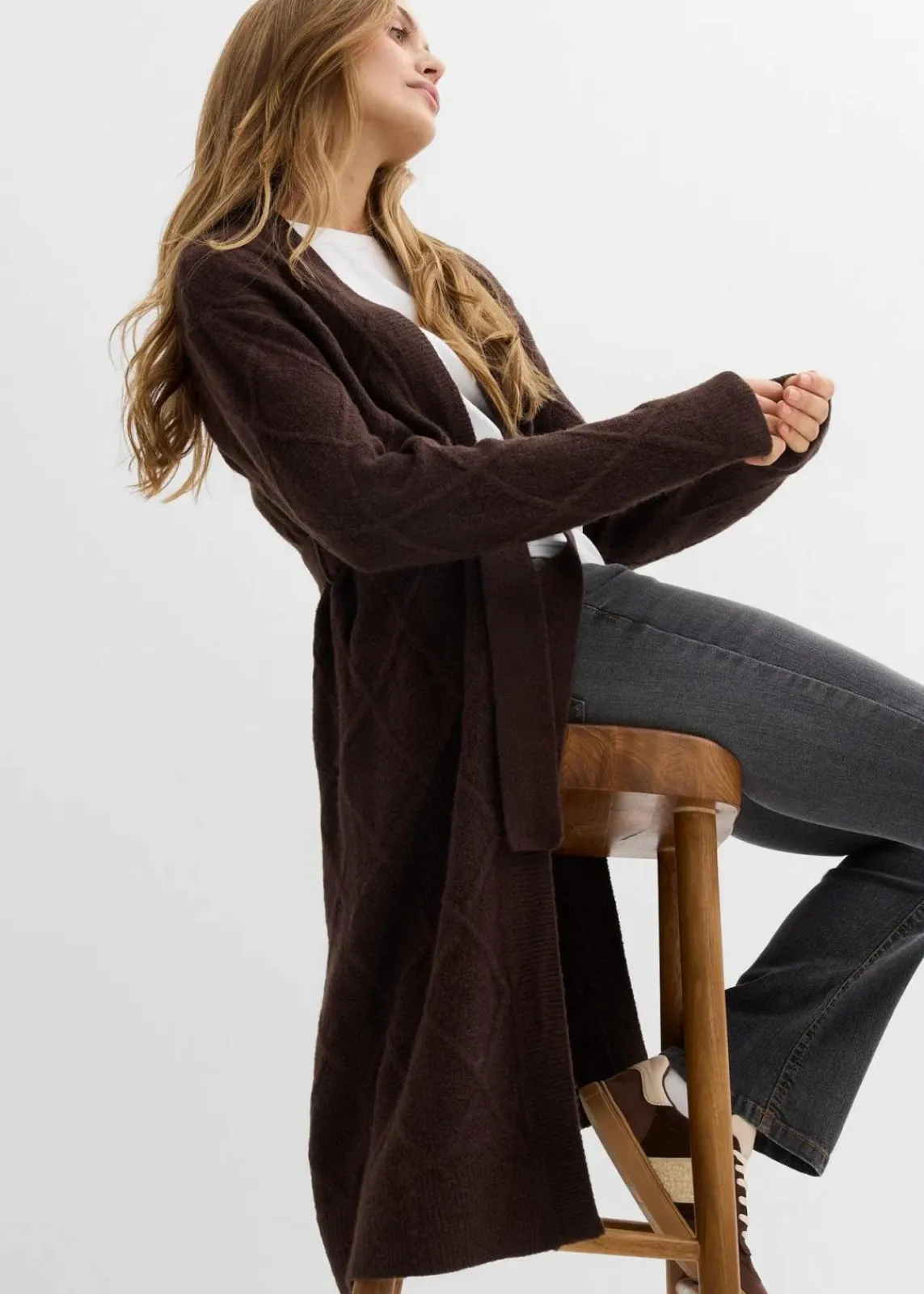 bonprix Bekleidung·Umstandsmode|Bekleidung·Jeans^Strickmantel aus Zopfstrick dunkelbraun