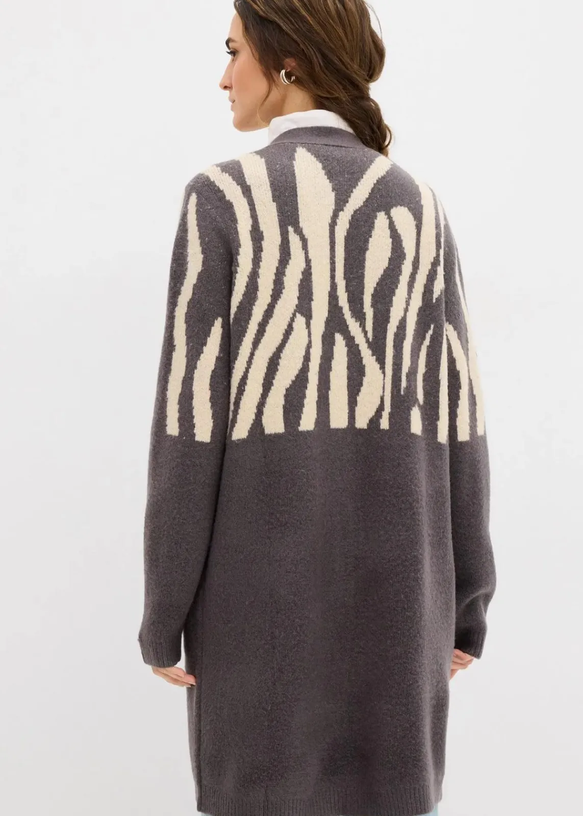 bonprix Bekleidung·Umstandsmode|Bekleidung·Jeans^Strickmantel mit Zebra Druck anthrazit/hellsand zebra