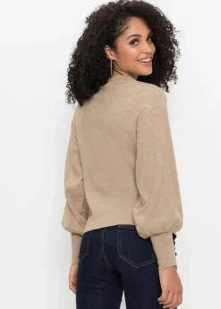 bonprix Strickmode|Pullover & Strickjacken^Strickpullover mit Ballonärmeln beige meliert