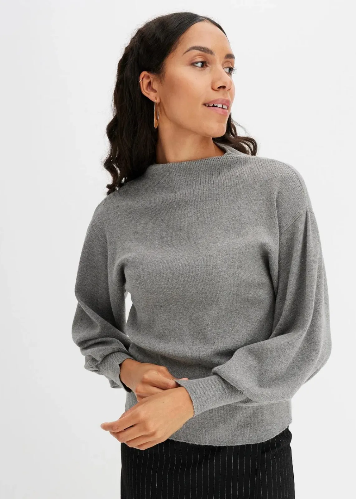 bonprix Bekleidung·Jeans|Pullover & Strickjacken^Strickpullover mit Ballonärmeln grau meliert