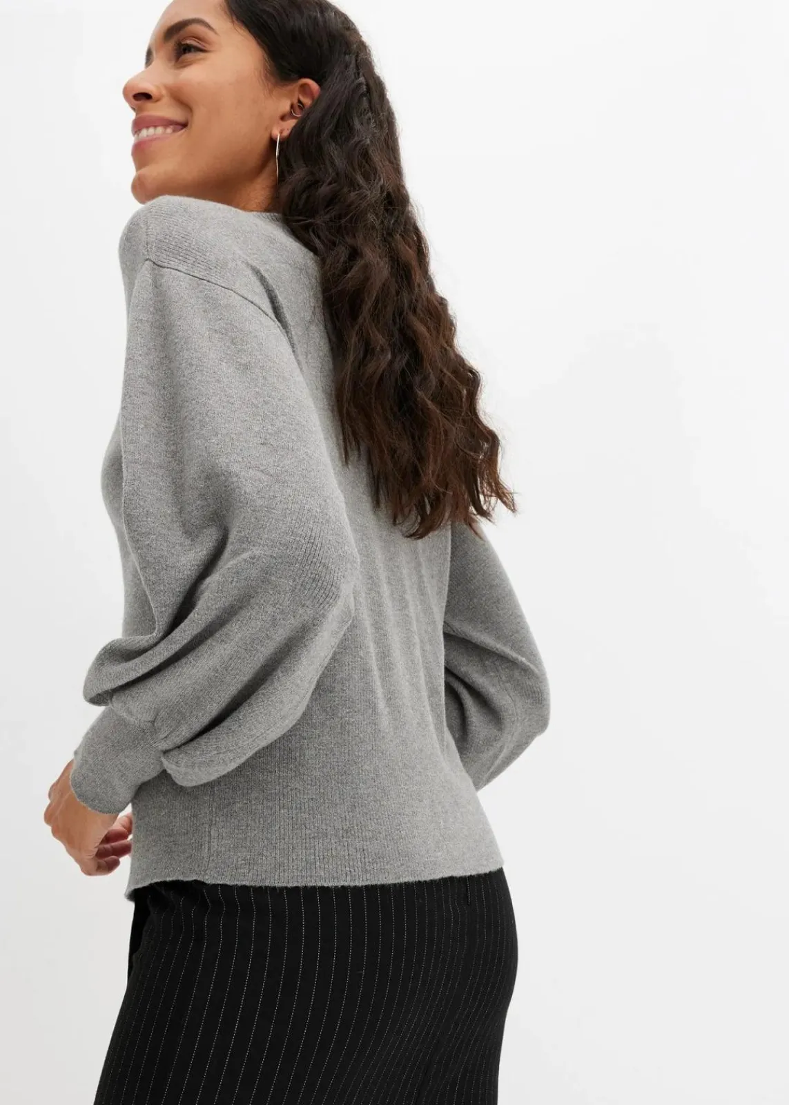 bonprix Bekleidung·Jeans|Pullover & Strickjacken^Strickpullover mit Ballonärmeln grau meliert