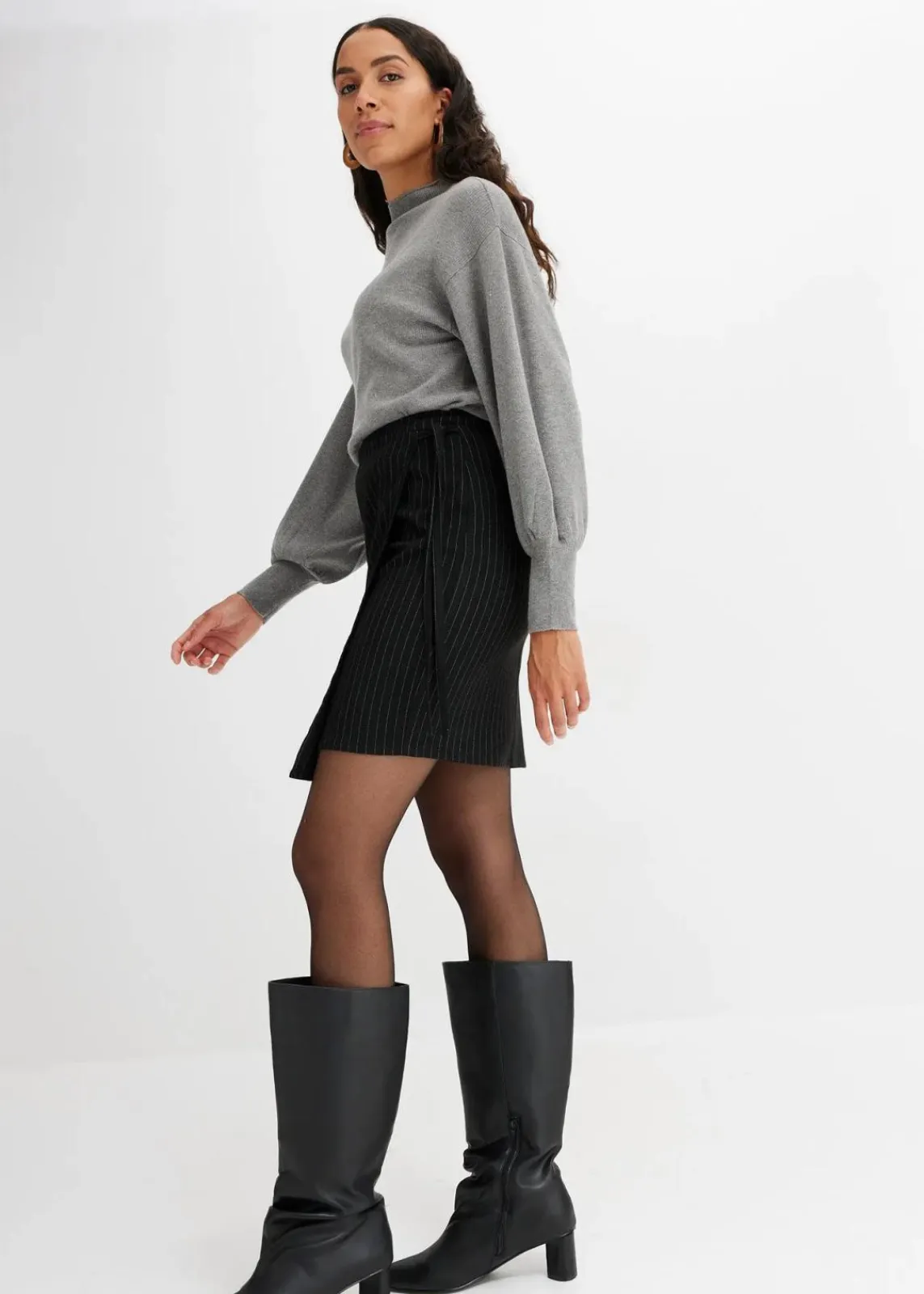 bonprix Bekleidung·Jeans|Pullover & Strickjacken^Strickpullover mit Ballonärmeln grau meliert