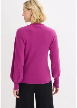 bonprix Bekleidung·Jeans|Pullover & Strickjacken^Strickpullover mit Ballonärmeln dunkelfuchsia