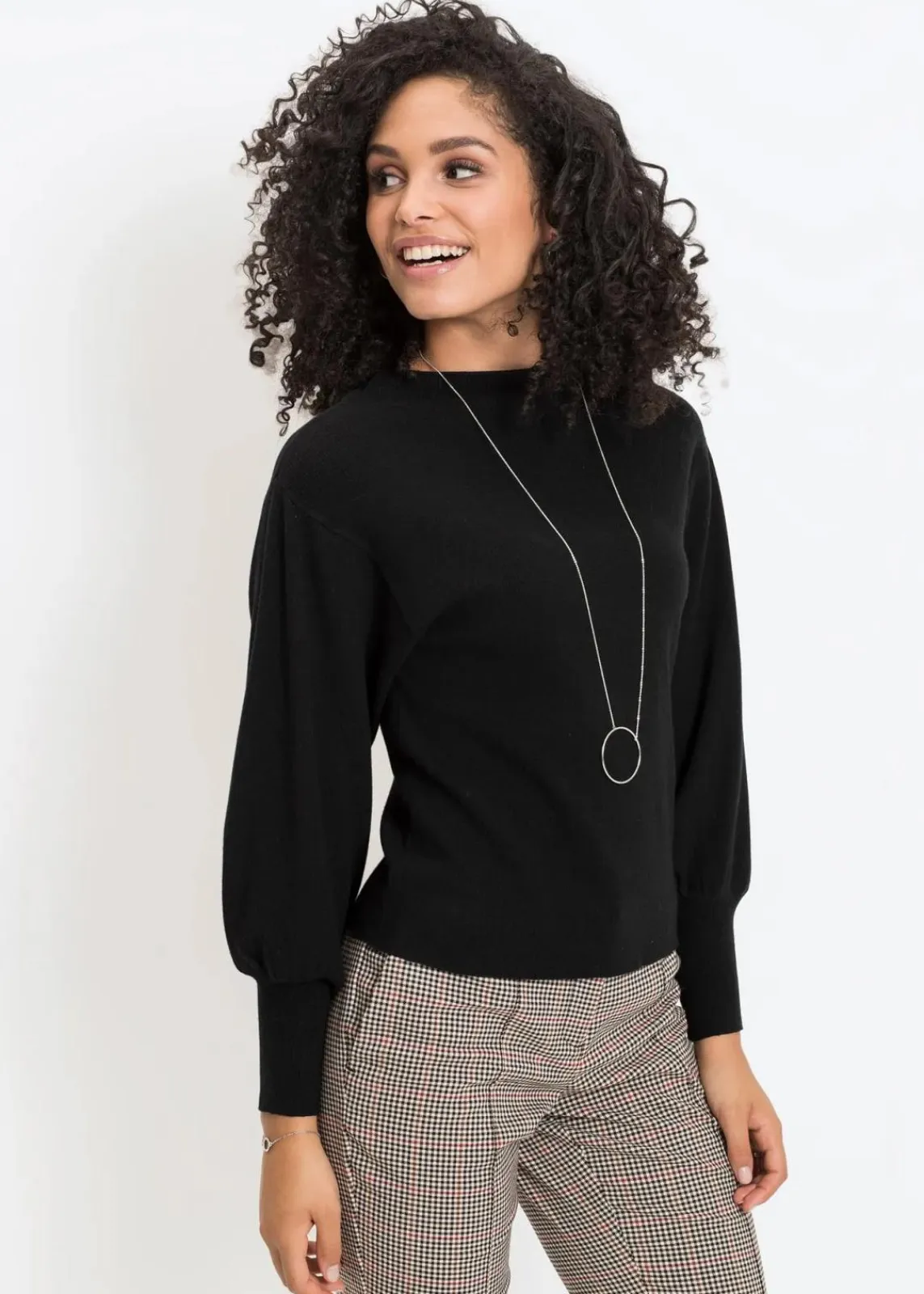 bonprix Bekleidung·Jeans|Pullover & Strickjacken^Strickpullover mit Ballonärmeln schwarz