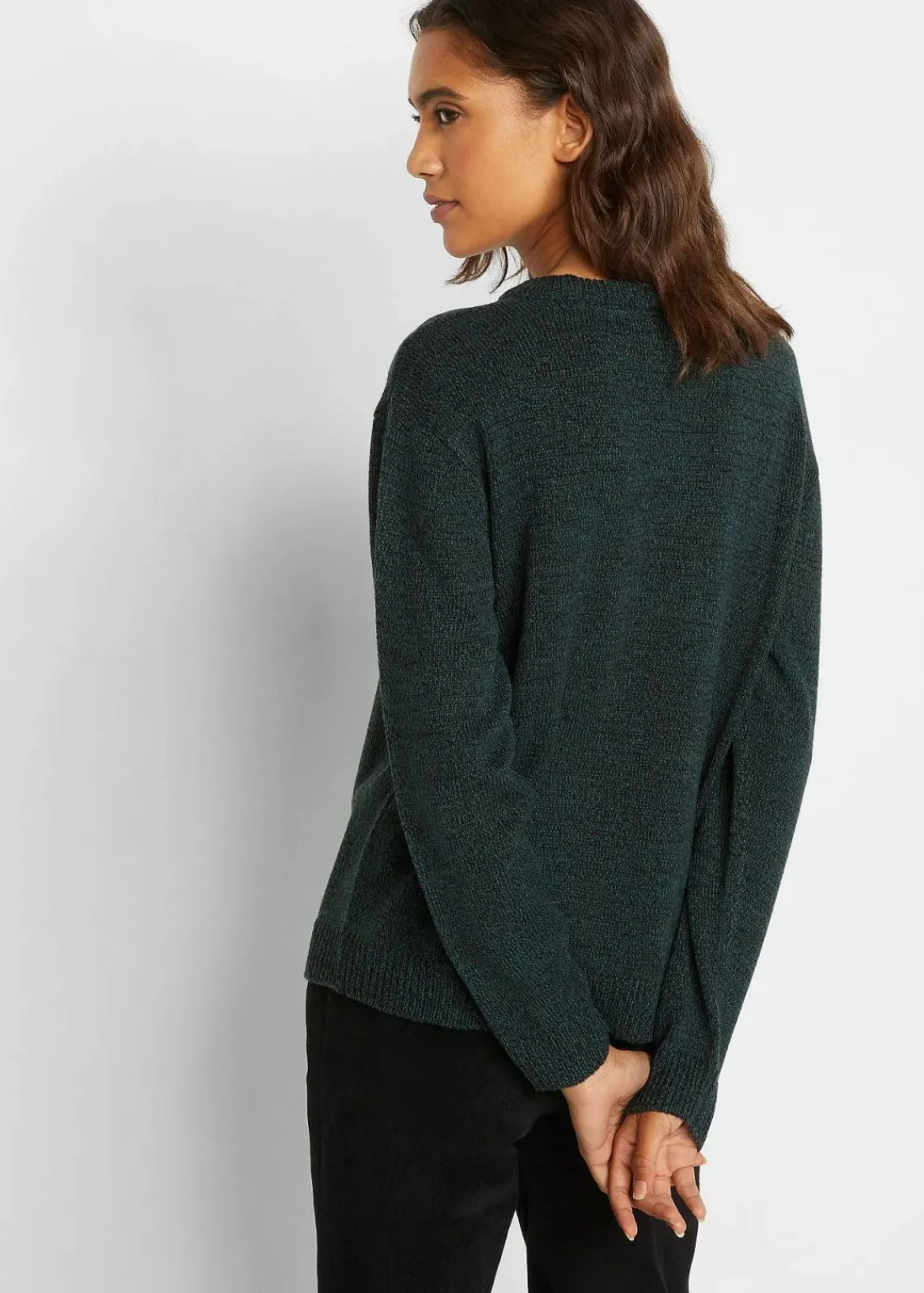 bonprix Bekleidung·Umstandsmode|Bekleidung·Jeans^Strick-Pullover mit Rundhals-Ausschnitt in Melange tiefgrün meliert