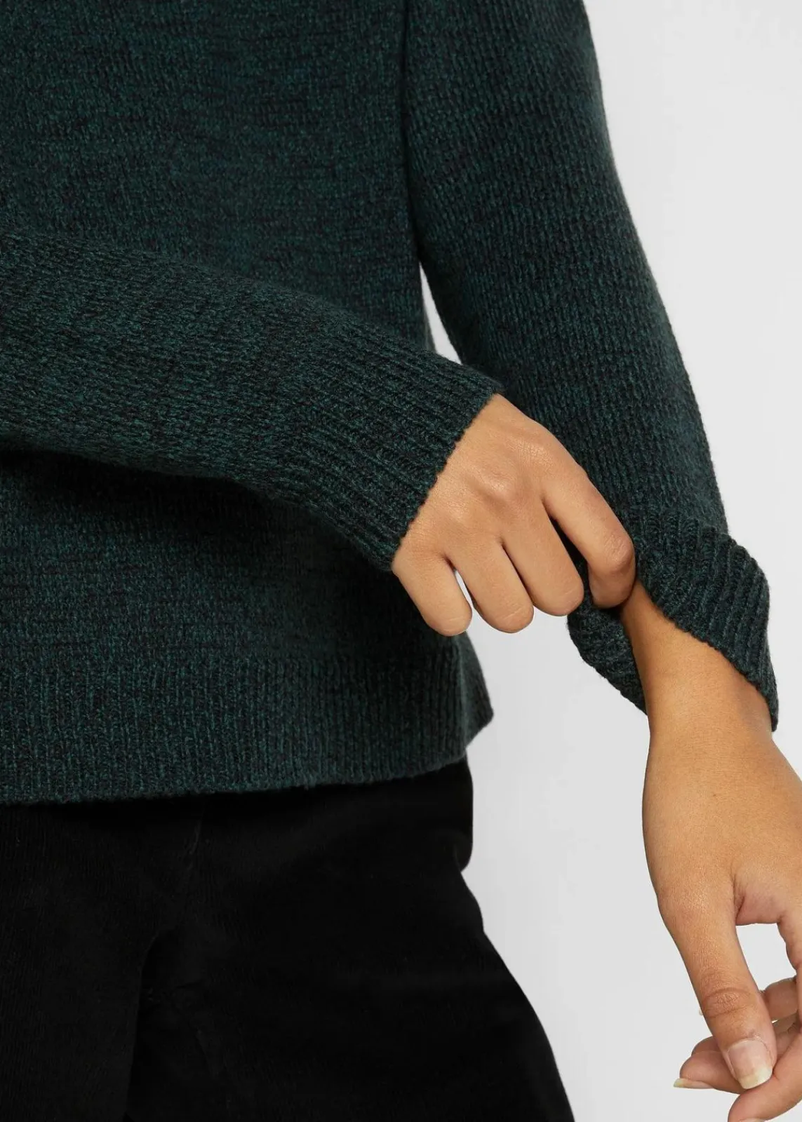 bonprix Bekleidung·Umstandsmode|Bekleidung·Jeans^Strick-Pullover mit Rundhals-Ausschnitt in Melange tiefgrün meliert