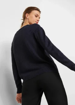 bonprix Strickmode|Pullover & Strickjacken^Strick-Pullover mit Rundhals-Ausschnitt in Melange dunkelblau meliert