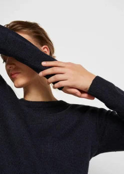 bonprix Strickmode|Pullover & Strickjacken^Strick-Pullover mit Rundhals-Ausschnitt in Melange dunkelblau meliert