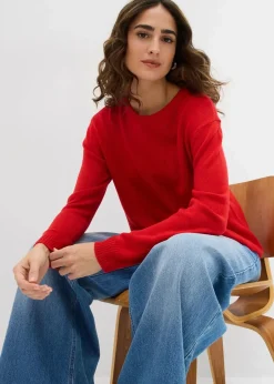 bonprix Bekleidung·Umstandsmode|Bekleidung·Röcke^Strick-Pullover mit Rundhals-Ausschnitt lavarot