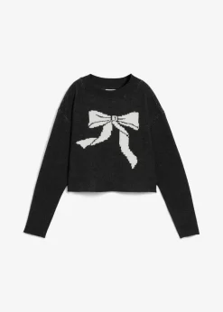 bonprix Pullover & Strickjacken|Strickmode^Strickpullover mit Schleife anthrazit meliert