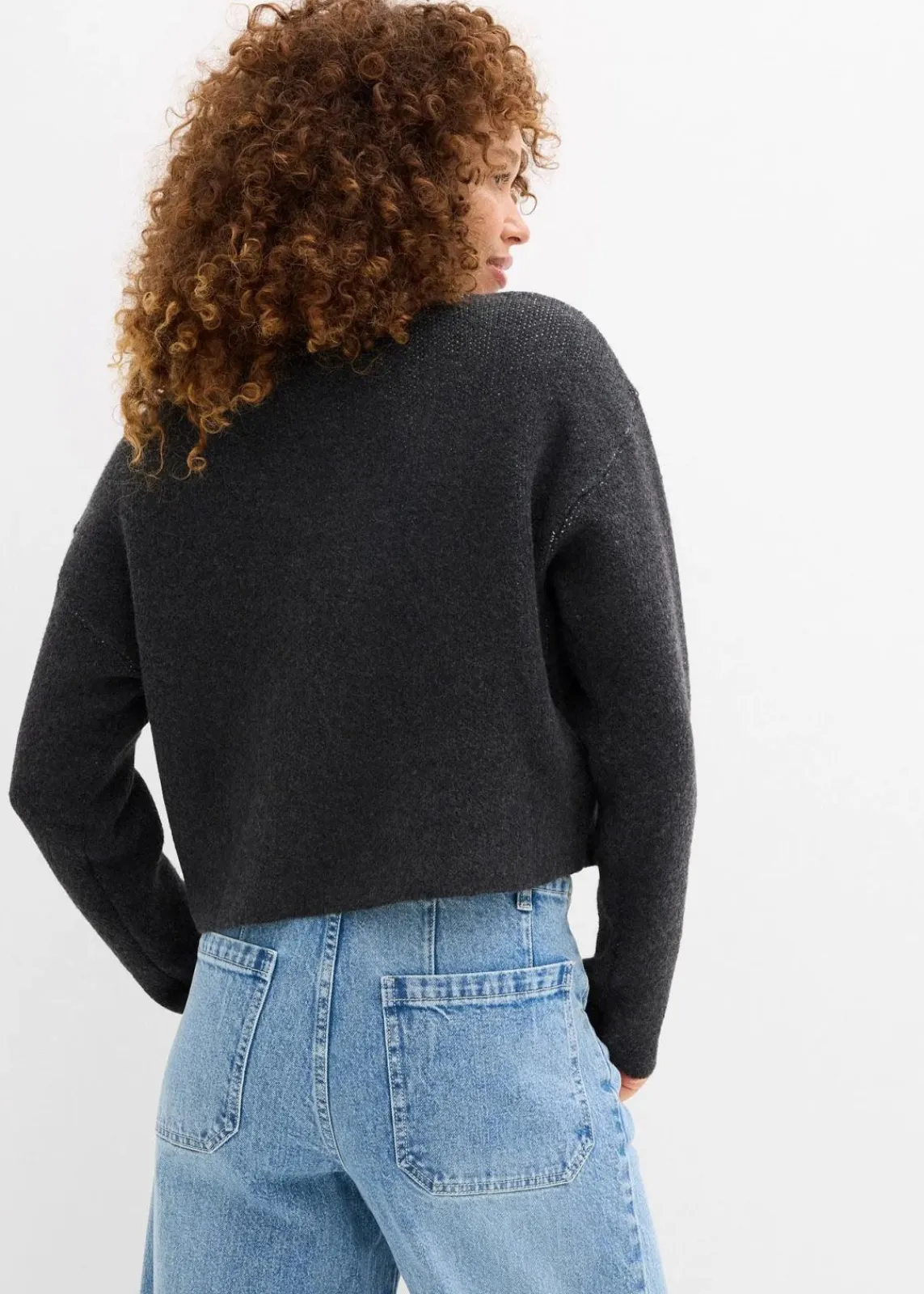 bonprix Pullover & Strickjacken|Strickmode^Strickpullover mit Schleife anthrazit meliert
