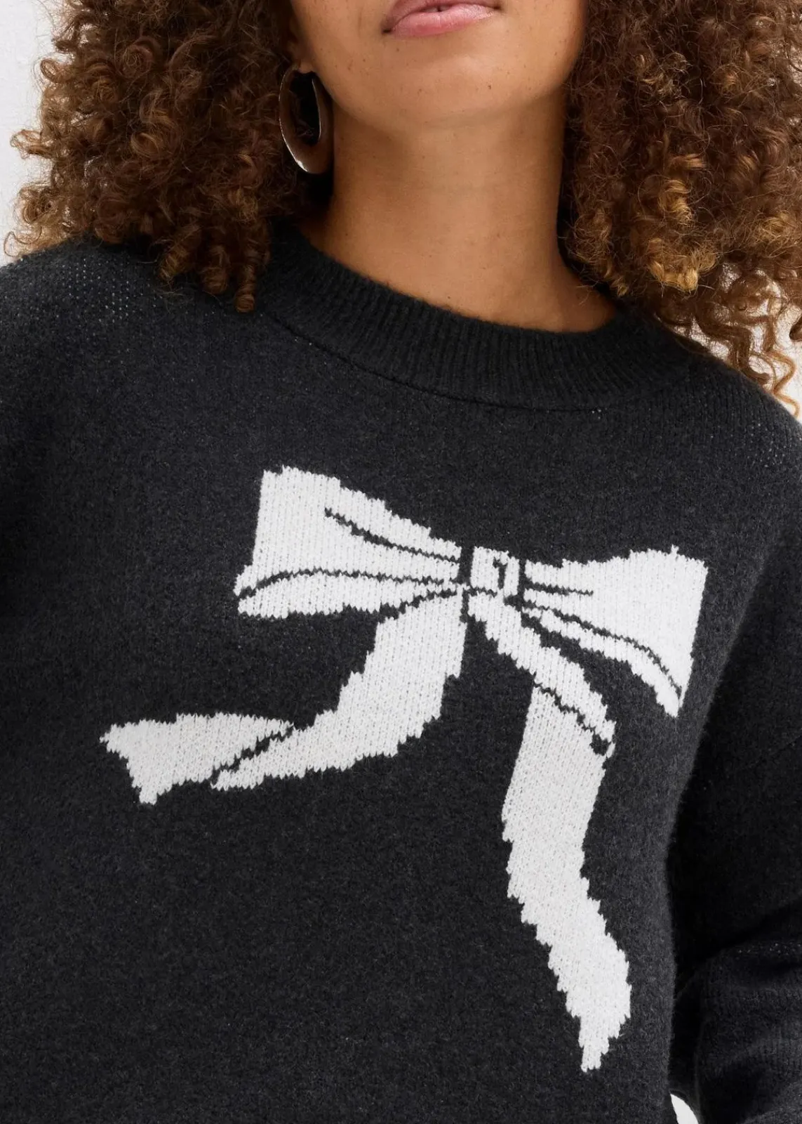 bonprix Pullover & Strickjacken|Strickmode^Strickpullover mit Schleife anthrazit meliert
