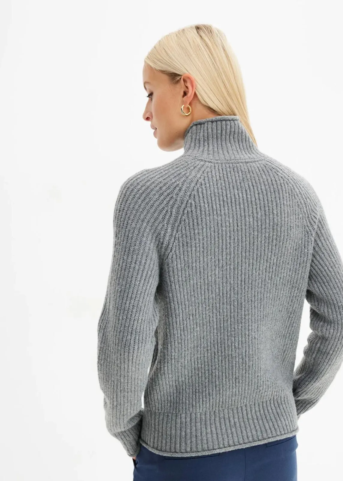 bonprix Pullover & Strickjacken|Strickmode^Strickpullover mit Stehkragen grau meliert