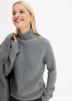 bonprix Pullover & Strickjacken|Strickmode^Strickpullover mit Stehkragen grau meliert