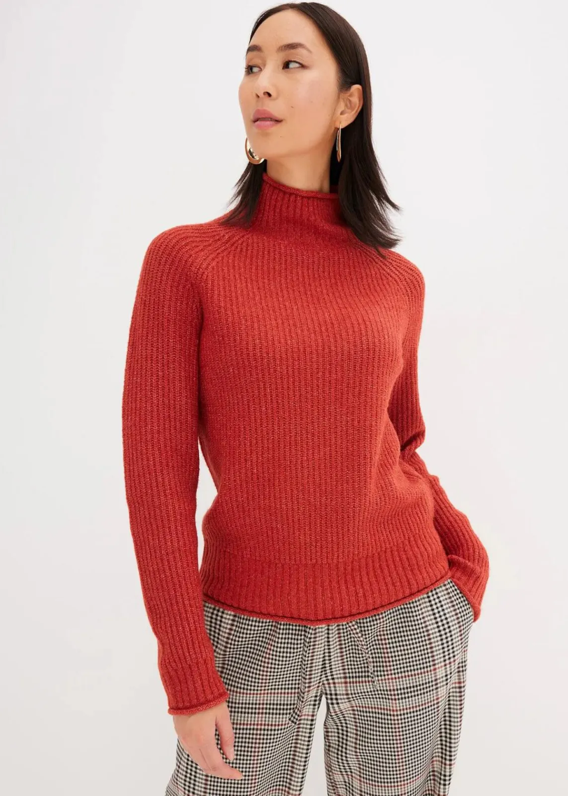 bonprix Strickmode|Pullover & Strickjacken^Strickpullover mit Stehkragen karminrot