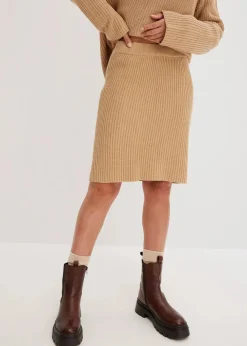 bonprix Bekleidung·Sportbekleidung|Nachhaltigere Materialien^Strickrock aus reiner Baumwolle latte macchiato