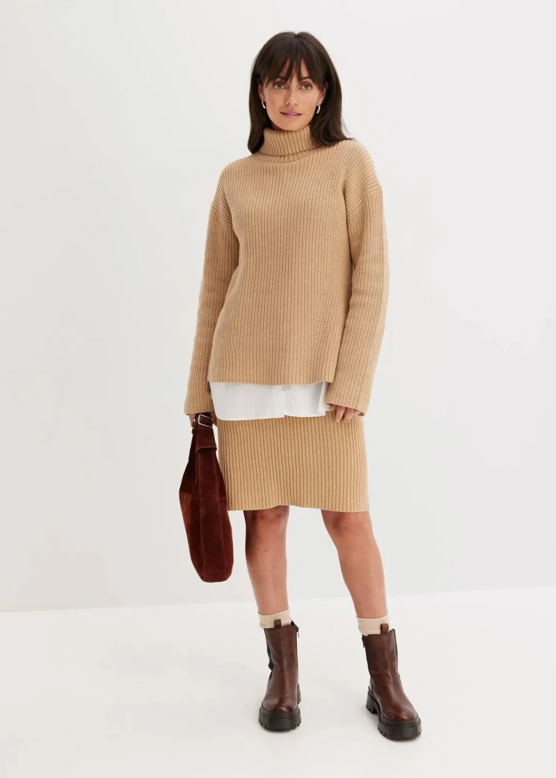 bonprix Bekleidung·Sportbekleidung|Nachhaltigere Materialien^Strickrock aus reiner Baumwolle latte macchiato