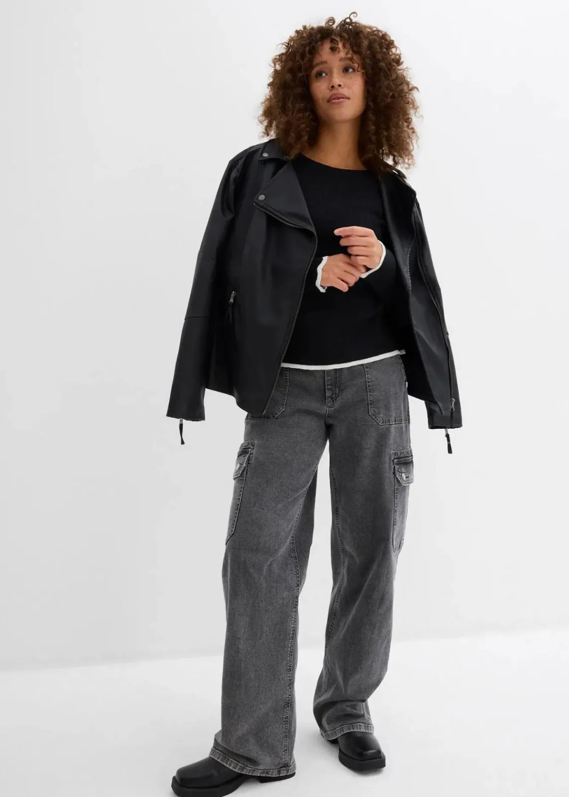 bonprix Bekleidung·Umstandsmode|Strickmode^Strickshirt mit Kontrastsaum schwarz/weiß