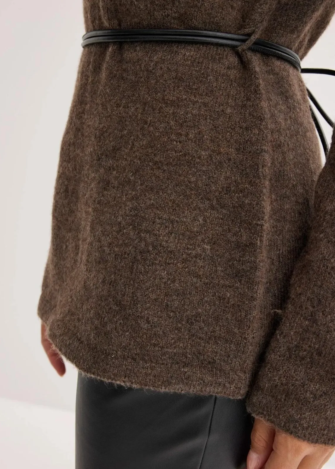 bonprix Bekleidung·Umstandsmode|Strickmode^Strickshirt mit Wollanteil und Lederimitat- Bindeband braun meliert