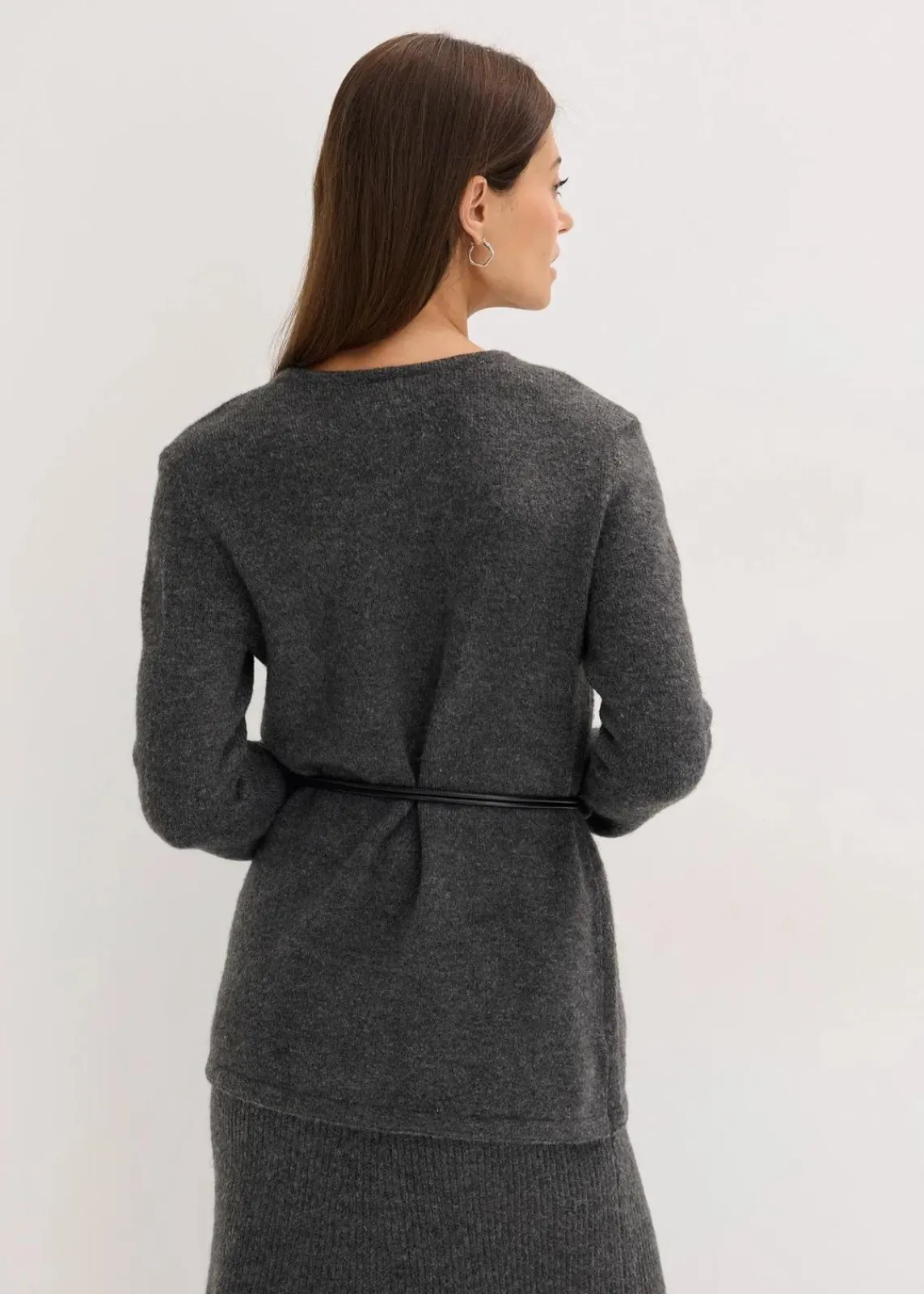 bonprix Bekleidung·Umstandsmode|Strickmode^Strickshirt mit Wollanteil und Lederimitat- Bindeband anthrazit meliert meliert