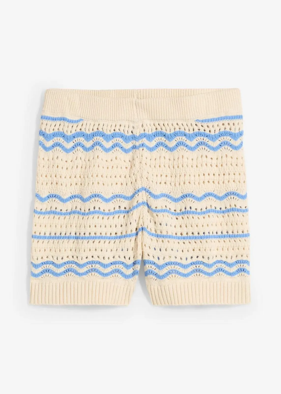 bonprix Shorts|Hosen^Strick-Shorts aus luftigem Baumwoll-Leinen-Mix elfenbein/mittelblau