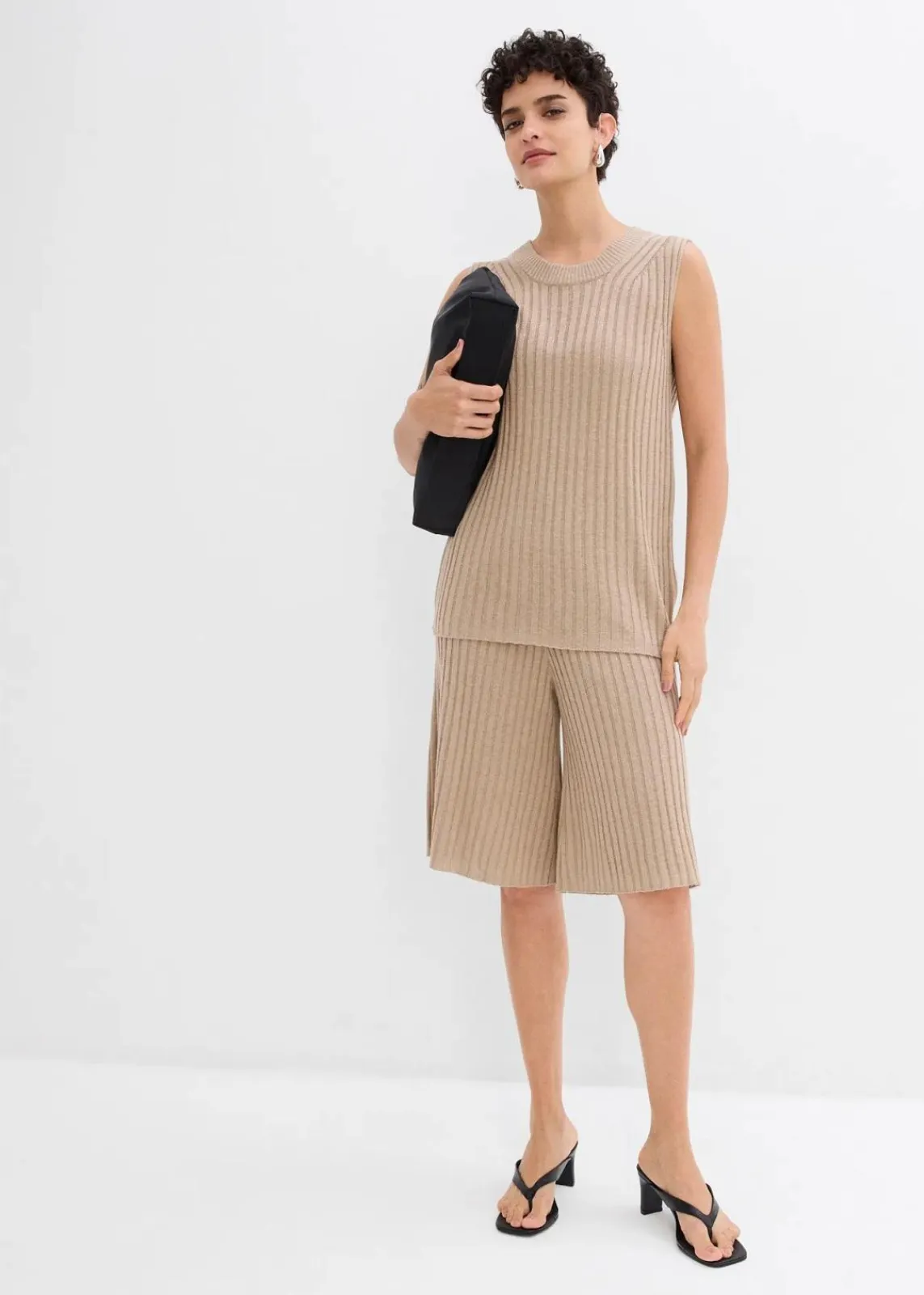bonprix Zweiteiler & Sets|Strickmode^Stricktop aus Viskose-Mix khakibeige