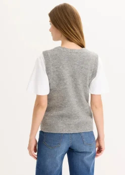 bonprix Jacken & Mäntel|Bekleidung·Hosen^Strick-Weste grau meliert