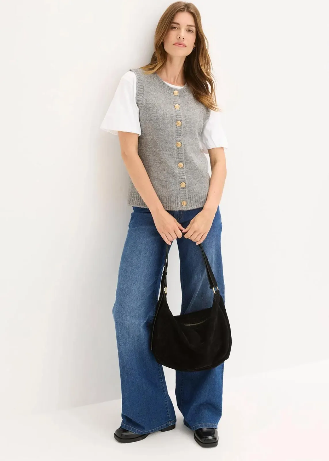 bonprix Jacken & Mäntel|Bekleidung·Hosen^Strick-Weste grau meliert