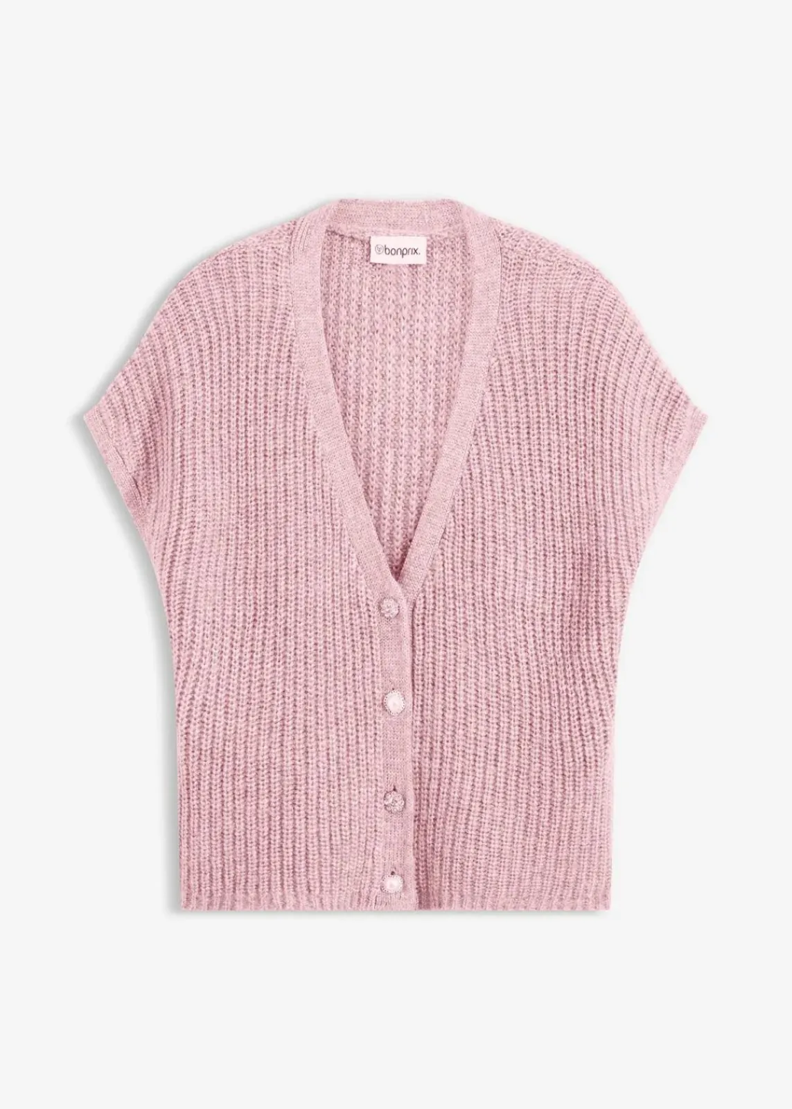 bonprix Bekleidung·Umstandsmode|Strickmode^Strick-Weste mit dekorativen Knöpfen und Wollanteil rosa meliert