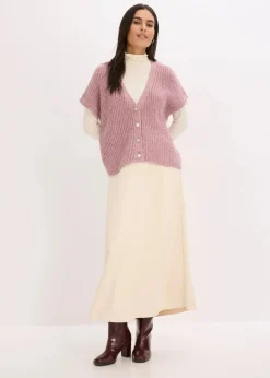 bonprix Bekleidung·Umstandsmode|Strickmode^Strick-Weste mit dekorativen Knöpfen und Wollanteil rosa meliert