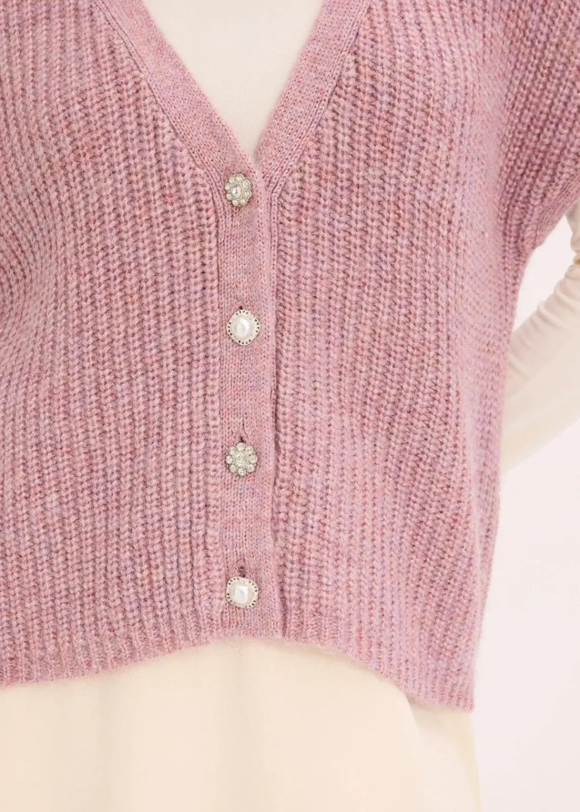 bonprix Bekleidung·Umstandsmode|Strickmode^Strick-Weste mit dekorativen Knöpfen und Wollanteil rosa meliert