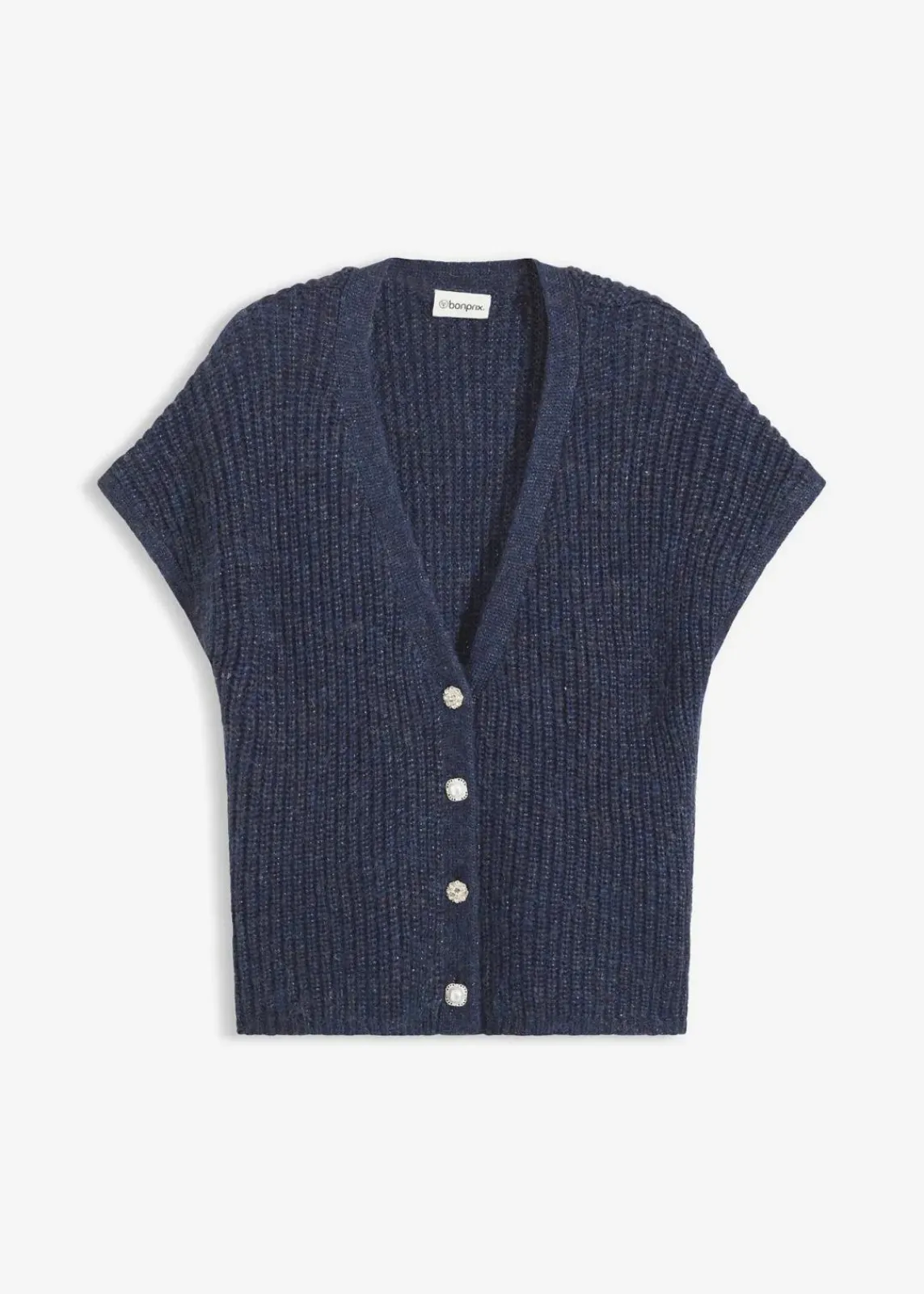 bonprix Bekleidung·Umstandsmode|Strickmode^Strick-Weste mit dekorativen Knöpfen und Wollanteil dunkelblau meliert