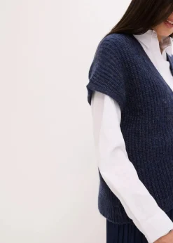 bonprix Bekleidung·Umstandsmode|Strickmode^Strick-Weste mit dekorativen Knöpfen und Wollanteil dunkelblau meliert