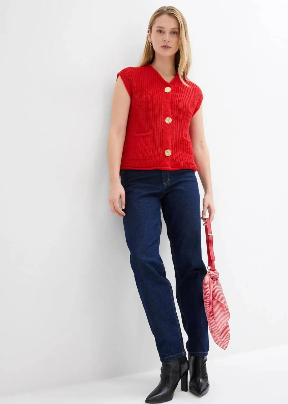 bonprix Bekleidung·Umstandsmode|Bekleidung·Hosen^Strick-Weste mit Taschen erdbeere