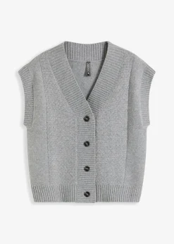 bonprix Strickmode|Jacken & Mäntel^Strickweste mit Zopfmuster hellgrau meliert