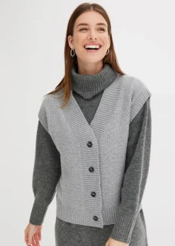 bonprix Strickmode|Jacken & Mäntel^Strickweste mit Zopfmuster hellgrau meliert