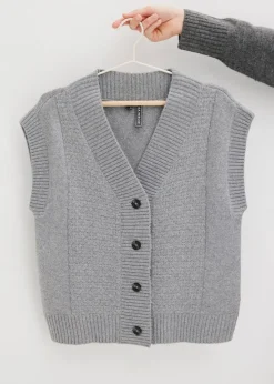 bonprix Strickmode|Jacken & Mäntel^Strickweste mit Zopfmuster hellgrau meliert