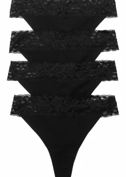 bonprix Wäsche·Baumwollunterwäsche|Wäsche·Höschen^String mit Baumwolle (4er Pack) schwarz