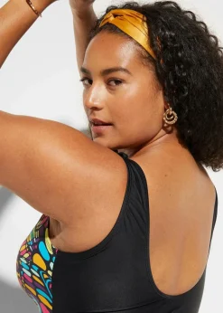 bonprix Shapewear|Badeanzüge^Strong Shape-Badeanzug mit Rüschen schwarz/bunt graphisch