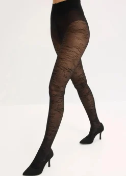 bonprix Wäsche·Socken & Strumpfhosen|Socken & Strumpfhosen^Strumpfhose mit floralem Netzmuster schwarz