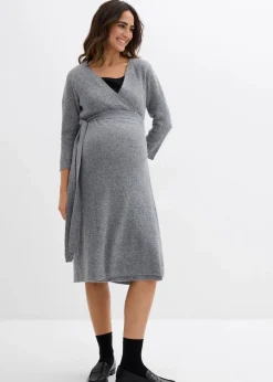 bonprix Nachhaltigere Materialien|Bekleidung·Blazer^Superweiches Umstands- und Stillstrickkleid mit 3/4 Ärmeln grau meliert