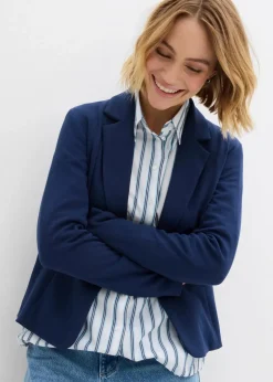bonprix Sweat|Blazer^Sweatblazer mit fließender Viskose dunkelblau