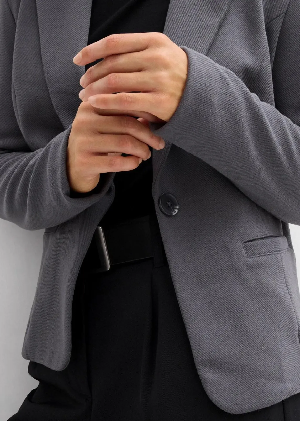 bonprix Bekleidung·Basics|Bekleidung·Blusen & Tuniken^Sweatblazer mit fließender Viskose anthrazit