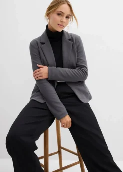 bonprix Bekleidung·Basics|Bekleidung·Blusen & Tuniken^Sweatblazer mit fließender Viskose anthrazit