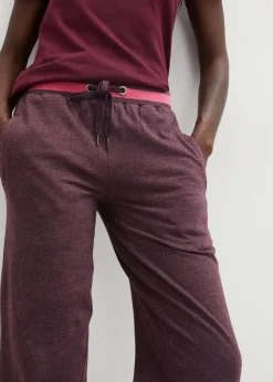 bonprix Hosen|Sweat^Sweathose aus Baumwoll-Mix, 2er Pack schwarz+holunderbeere meliert
